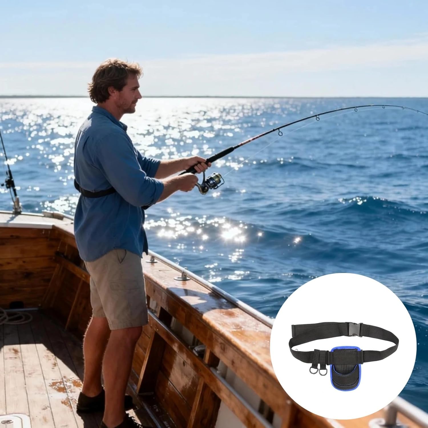 Lightweight Fishing Waist Belt, Oxford Fabric Rod Holder For Sea Fishing, Padded Support, Black