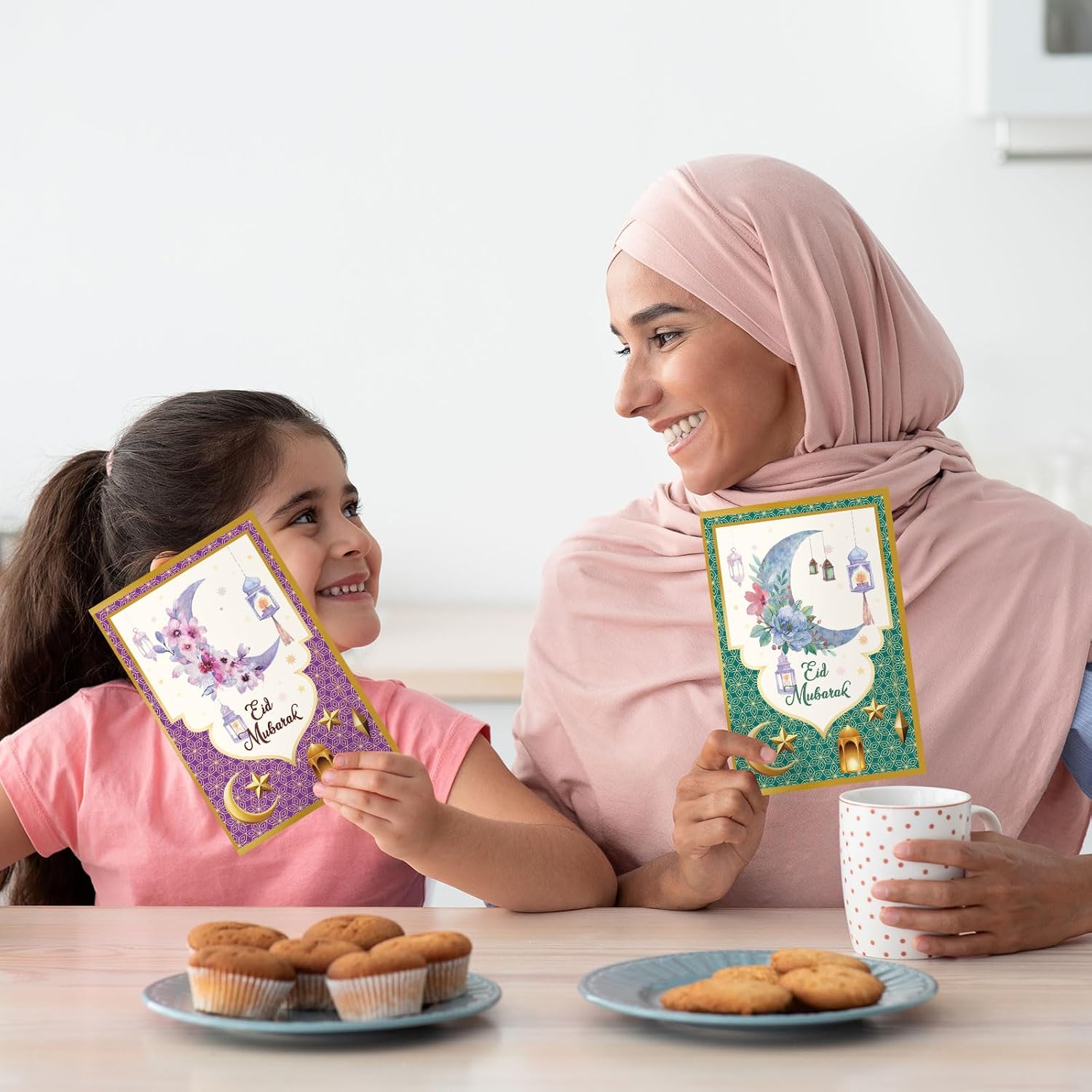 Whaline 36 Packs Eid Mubarak Greeting Cards 6 Designs Ramadan Mubarak Assorted Moon Blank Note Cards with Envelopes and Stickers Bulk for Muslim Celebration Party Supplies, 4 x 6 Inch - Image 5