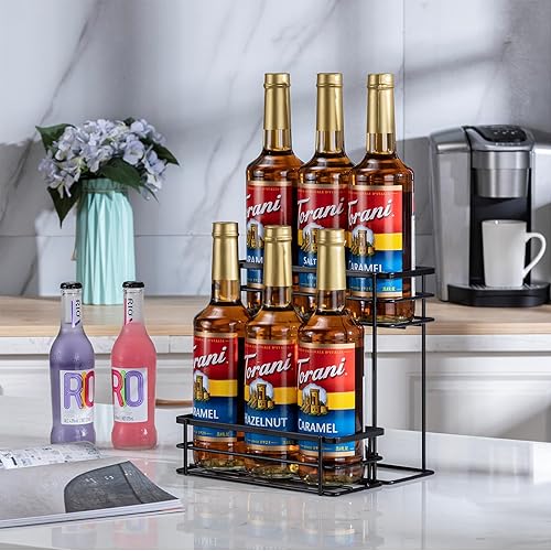 Miniatura 5 de Organizador de jarabe de café, (capacidad de 6 botellas), soporte para jarabe de café de 2 niveles para accesorios de barra de café, cocina,