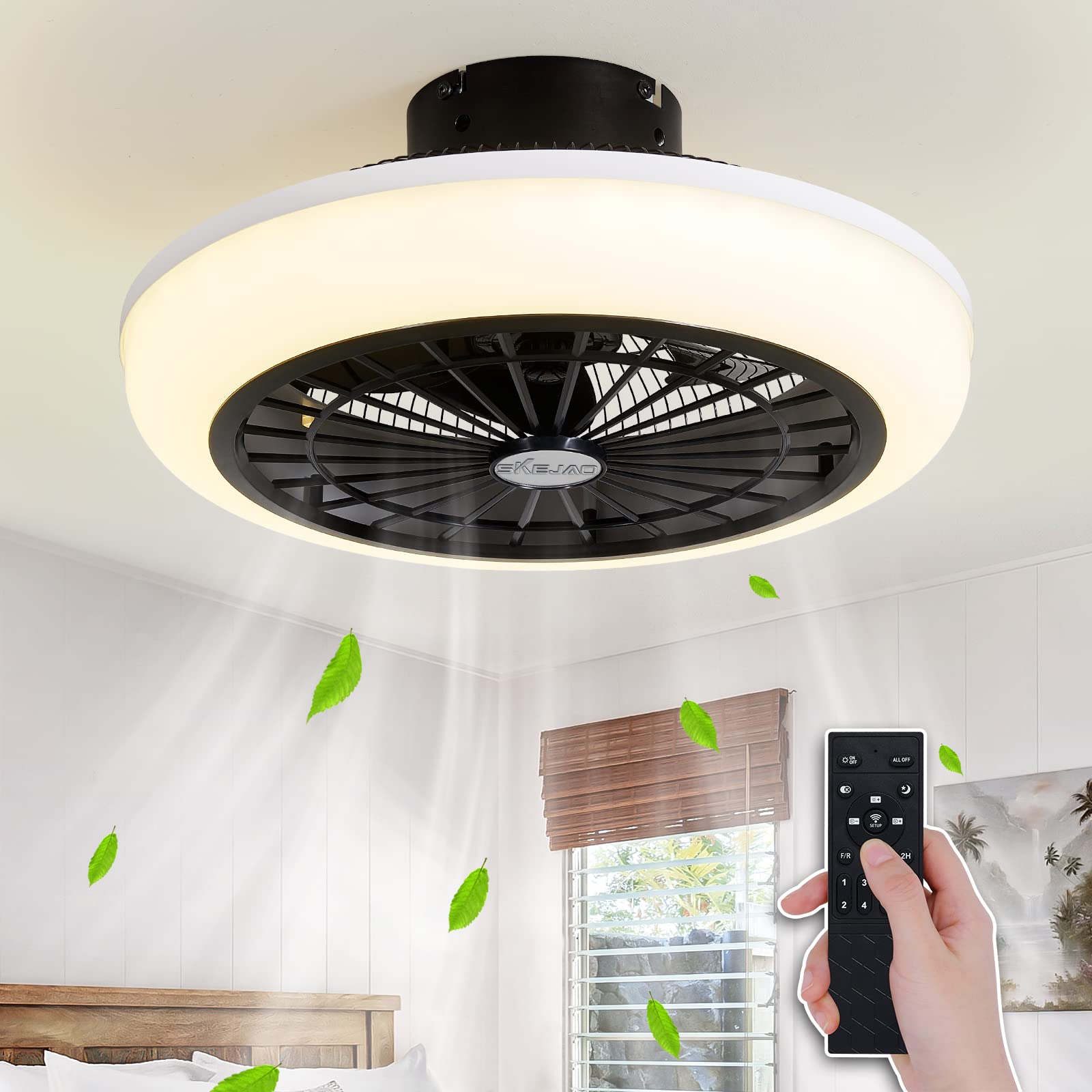 SKEJAO Low Profile Ceiling Fan with light,Bladeless Ceiling Fan with