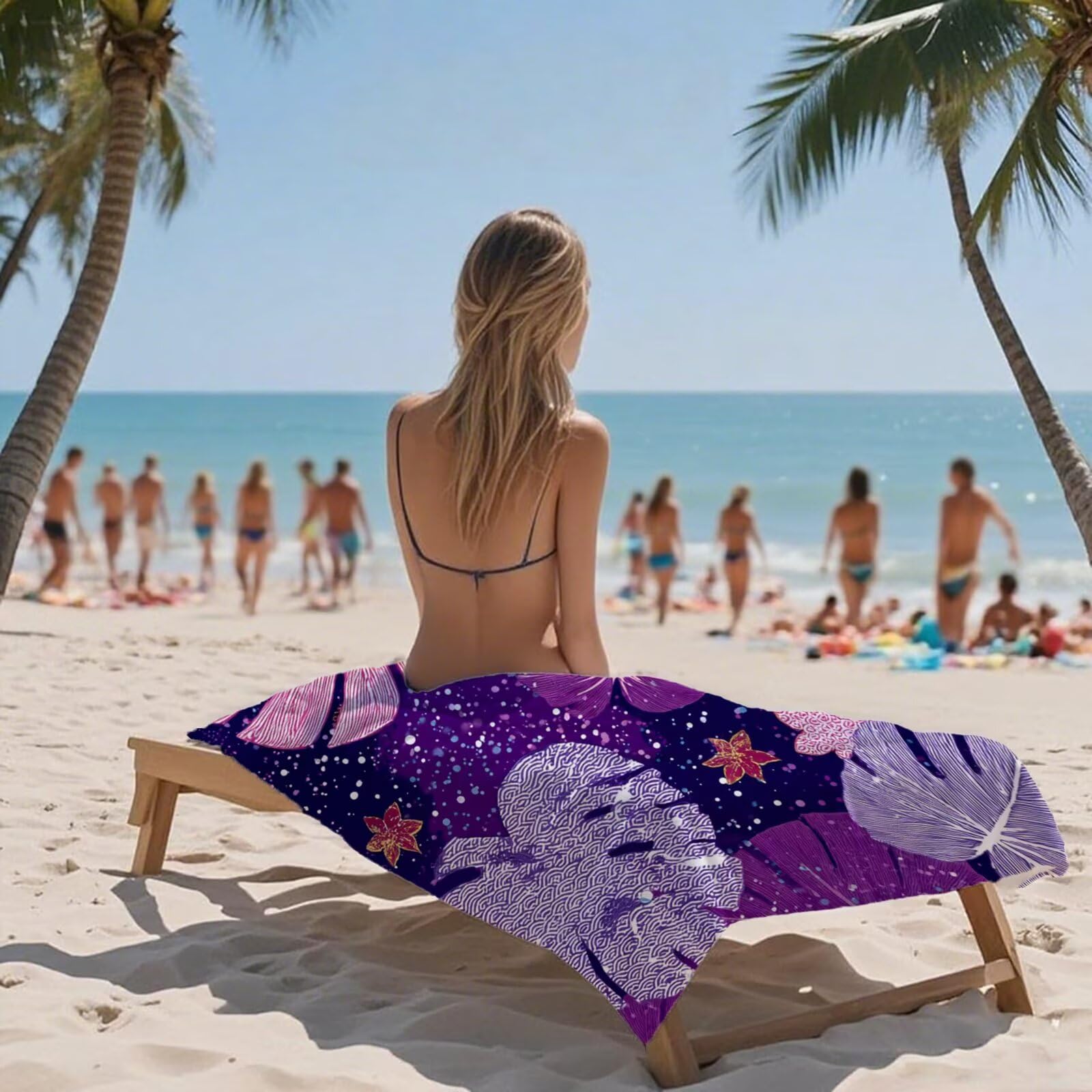 Ręcznik plażowy fioletowy ręczniki plażowe dla dorosłych 200 x 90 cm roślinny ręcznik z mikrofibry ręcznik kąpielowy bez piasku, chłonny szybkoschnący lekkie akcesoria plażowe do pływania, jogi