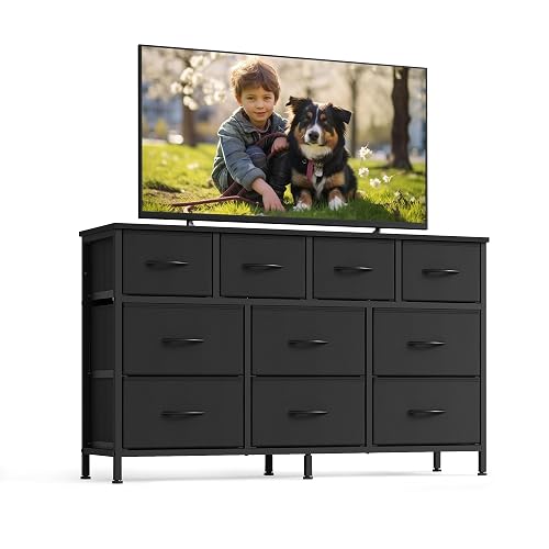 SONGMICS BELLAH Collection - Dresser for Bedroom, Chest of Drawers, TV Stand for TVs Up to 55 Inches, Living Room, Closet, 10 Drawers, Modern, Ink Black ULGS333BH02S