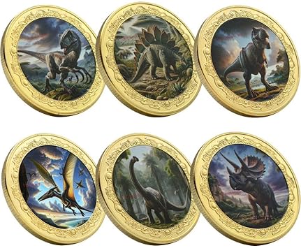 Dinosaur Challenge Coin Set 6pcs Dinosaur Animal Art Collection Craft Ancient Dinosaur Collectible Coins Set Souvenir Coin