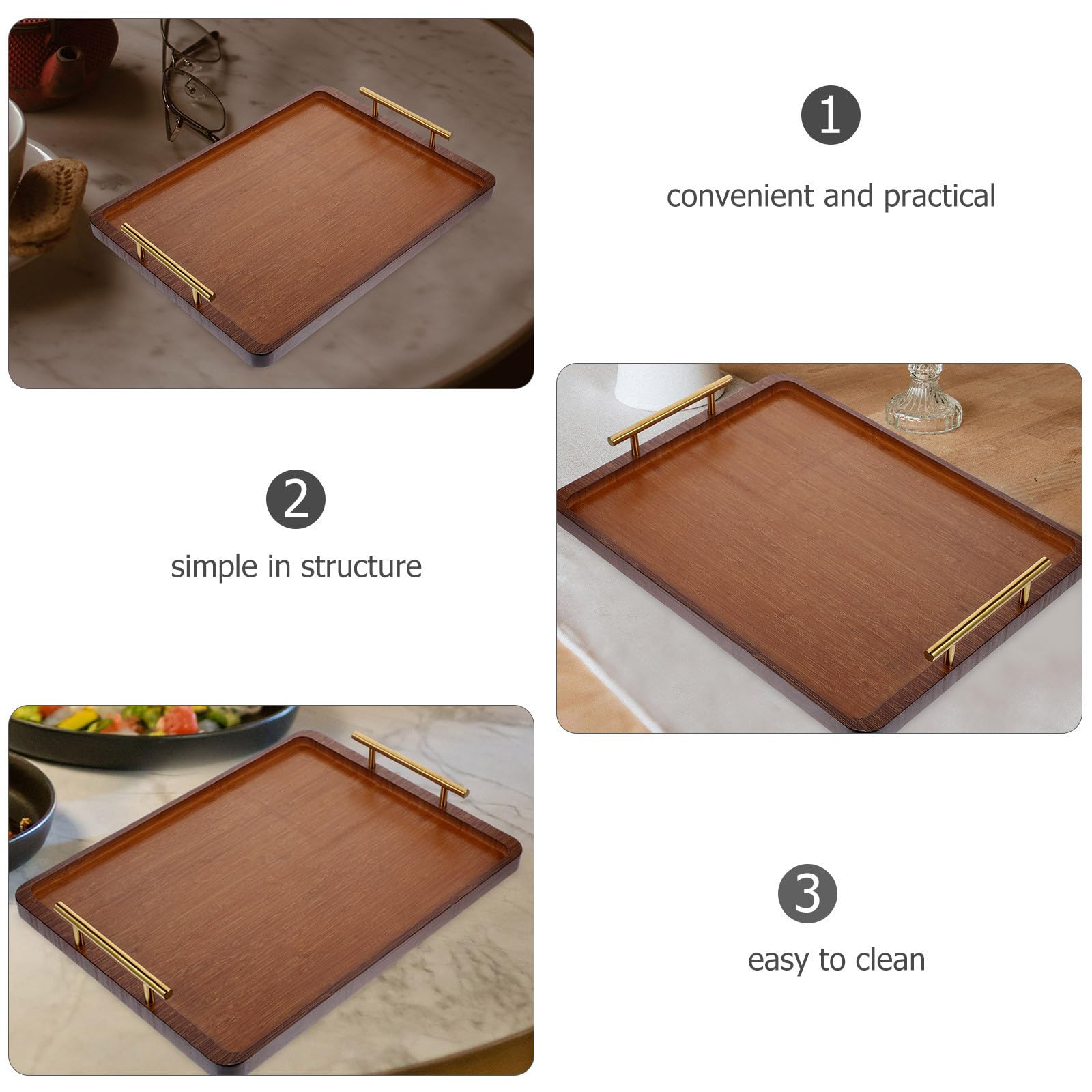 Gatuida Vassoio Rettangolare con Manici, Multiuso per Servire Snack e Frutta, Vassoio Decorativo Marrone per Intrattenere Ospiti, 40x30cm