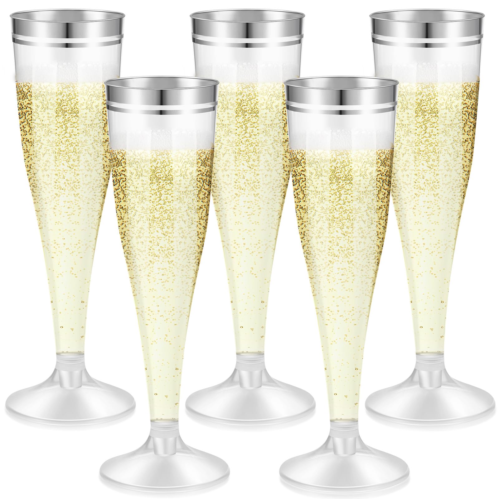 Skylety 100 Pcs Plastic Champagne Flutes 4.5 oz Clear Plastic Toasting Glasses Plastic Champagne Glasses Disposable Plastic Wine Cups for Wedding Party Toasting Thanksgiving Day Christmas?Silver?