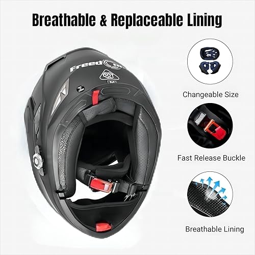 Miniatura 6 de FreedConn BM2-S - Casco de motocicleta con Bluetooth y función de marcación de voz, manos libres, 500 m 2  3 conductores, DOT con Bluetooth