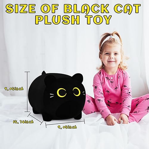 Miniatura 2 de Almohadas de felpa de gato negro de 16 pulgadas, peluche de gato negro con ojos dorados, felpa de anime de gato, lindo peluche de gato de peluche,