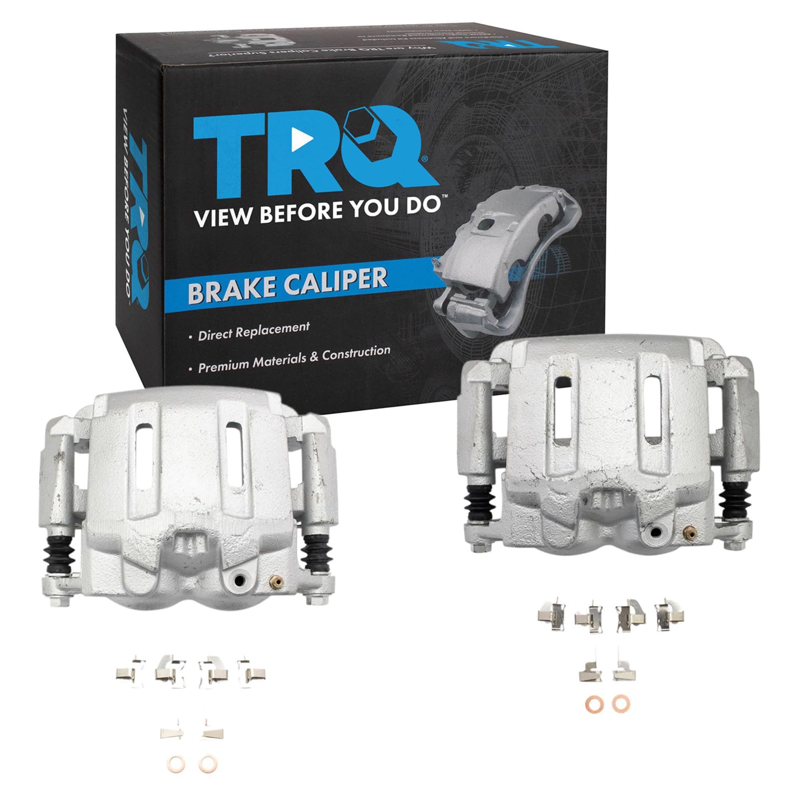 TRQ Front Driver and Passenger Side Brake Caliper Set Caliper Brackets Hardware Compatible with 05-12 Ford F-250 Super Duty, 05-12 Ford F-350 Super Duty with Single Rear Wheels SRW