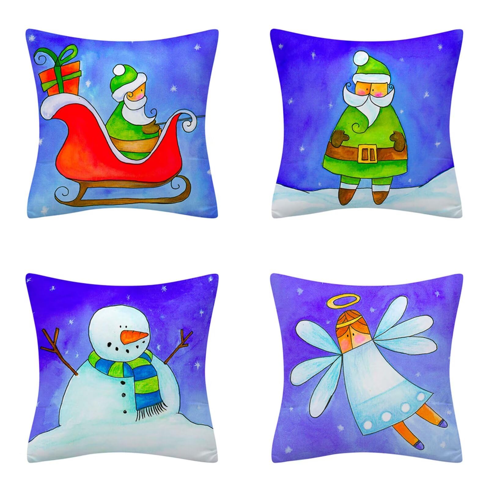 Fundas Cojines 40x40cm,Juego de 4 Impermeable Fundas de Cojines Coloridos muñecos de nieve de dibujos animados Impresión a doble cara Lino Decor Fundas Cojines para Sala Sofá Cama Decor para Hogar