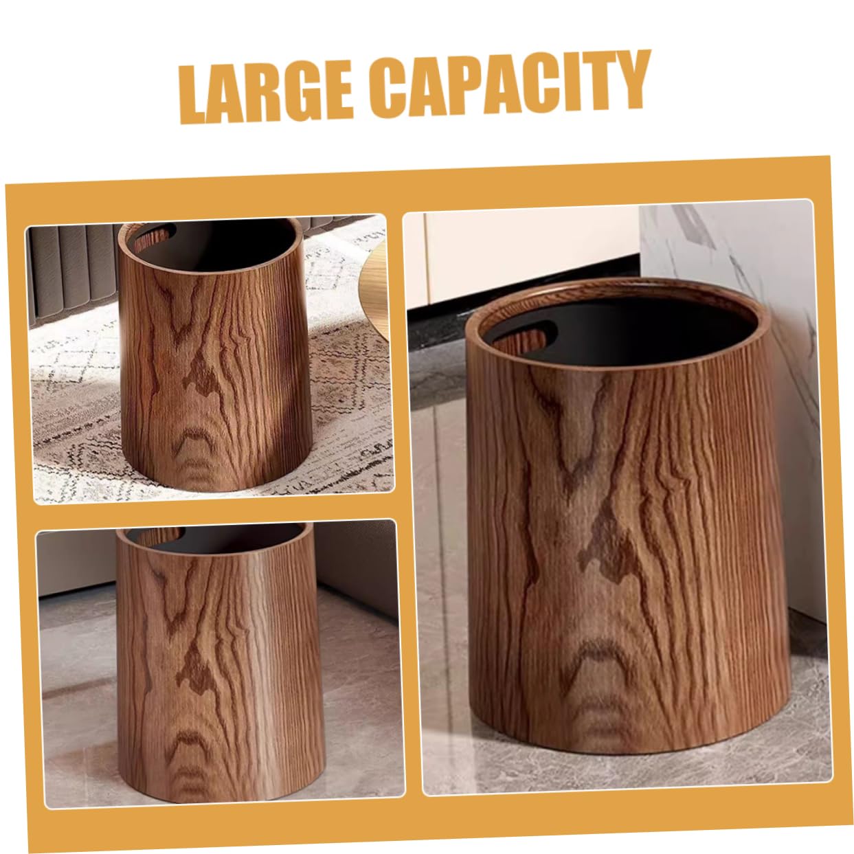 Levemolo Cestino della Spazzatura in Finta Venatura Legno Rotondo 12l, Contenitore per Rifiuti Cucina e Bagno, Bidone Grande Capacità per Soggiorno, Hotel e Uso Domestico