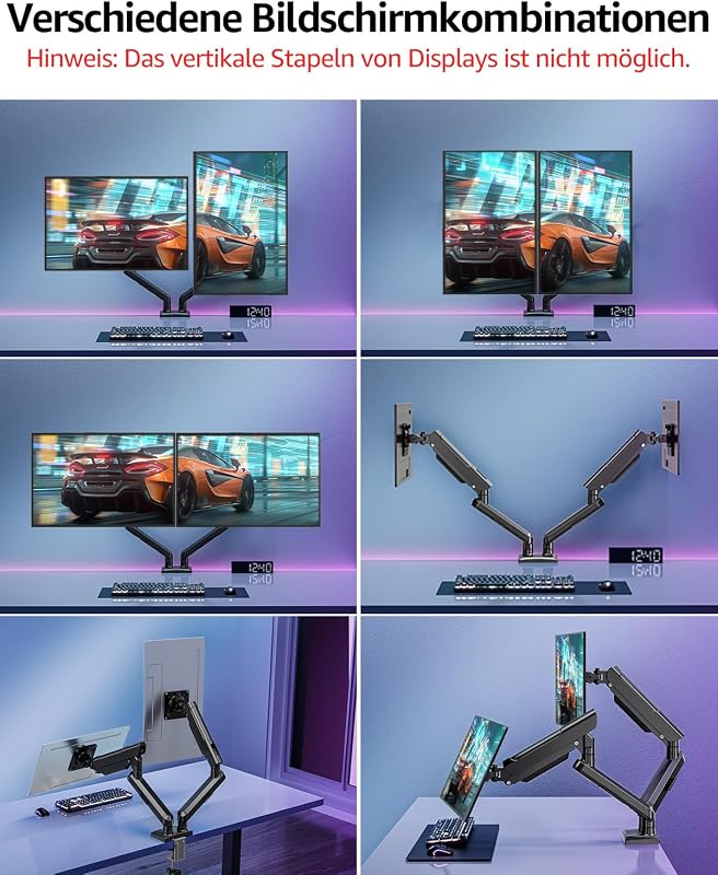 ELIVED EV6012B Dual Monitor Tartó 13-32 Colos Képernyőhöz, Gázrugós Monitor Kar Forgatható