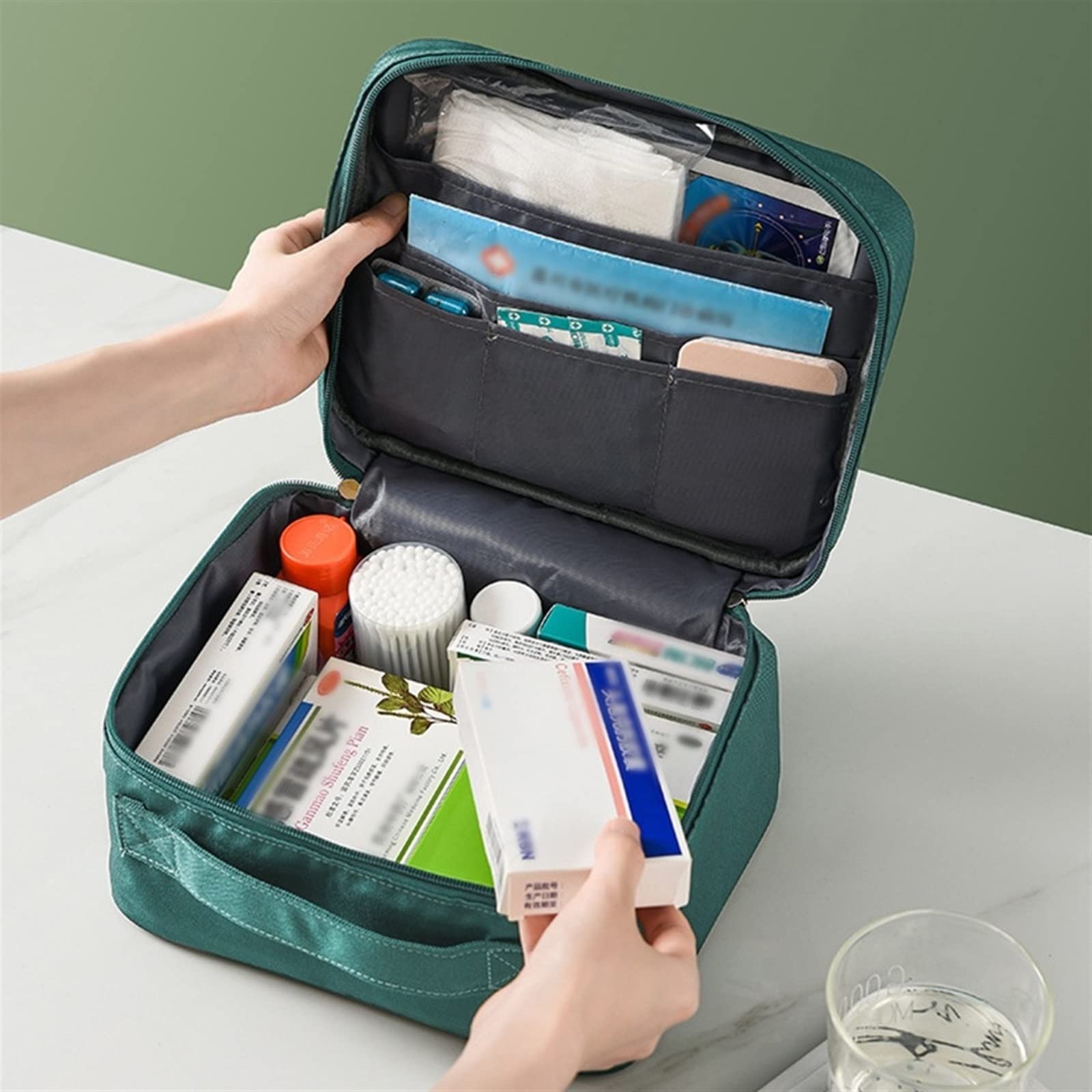 JINGYAN Borse da toilette Cosmetic Bag Women BagLeather Waterproof Zipper Make Up Travel Washing Makeup Beauty Case