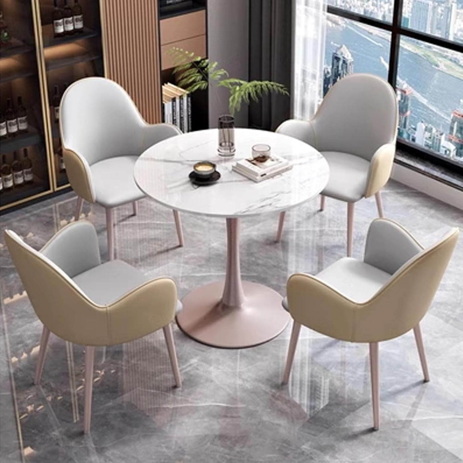 Small Conference Room Negotiation Table Sets, 31.5inch Office Reception Room Club Table, Office Reception Round Table and Lounge Chair Set, 1 Table and 4 Chair, Suitable for Lounge(Orange)