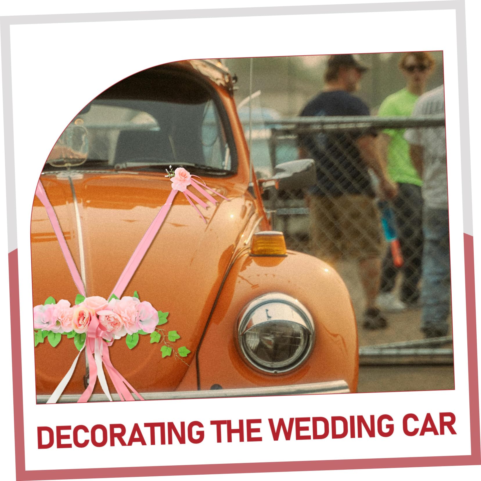 iplusmile Hochzeitsautoschleife mit Kunstblumen Rosa Seidenblüten Elegante Auto Dekoration für Brautwagen Leicht Anzubringen Verblassungsarm