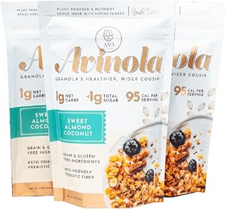 Avi Crunchy Almond Coconut Granola - 9oz, Grain & Gluten Free, Keto, 5g of Protein and 9 g of Fiber, Zero Sugar Added, zero oats, made with lupini beans - Superfood Snack