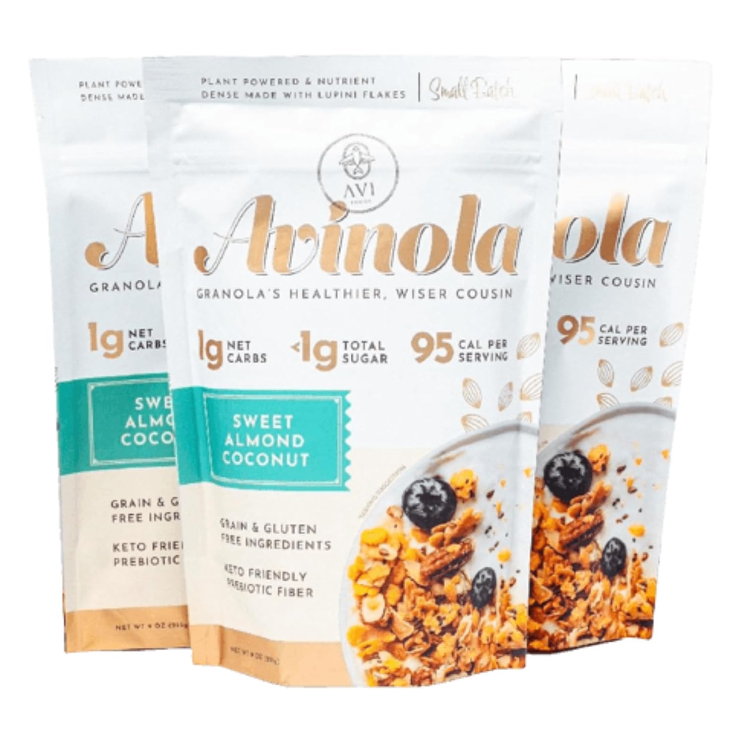 Avi Crunchy Almond Coconut Granola - 9oz, Grain & Gluten Free, Keto, 5g of Protein and 9 g of Fiber, Zero Sugar Added, zero oats, made with lupini beans - Superfood Snack