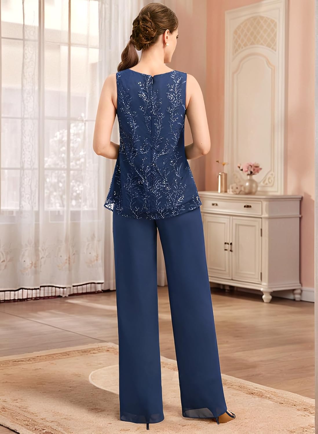 Chiffon Appliques Mother of The Bride Pant Suits Women's 3 Pieces O-Neck Formal Pantsuits - Image 5