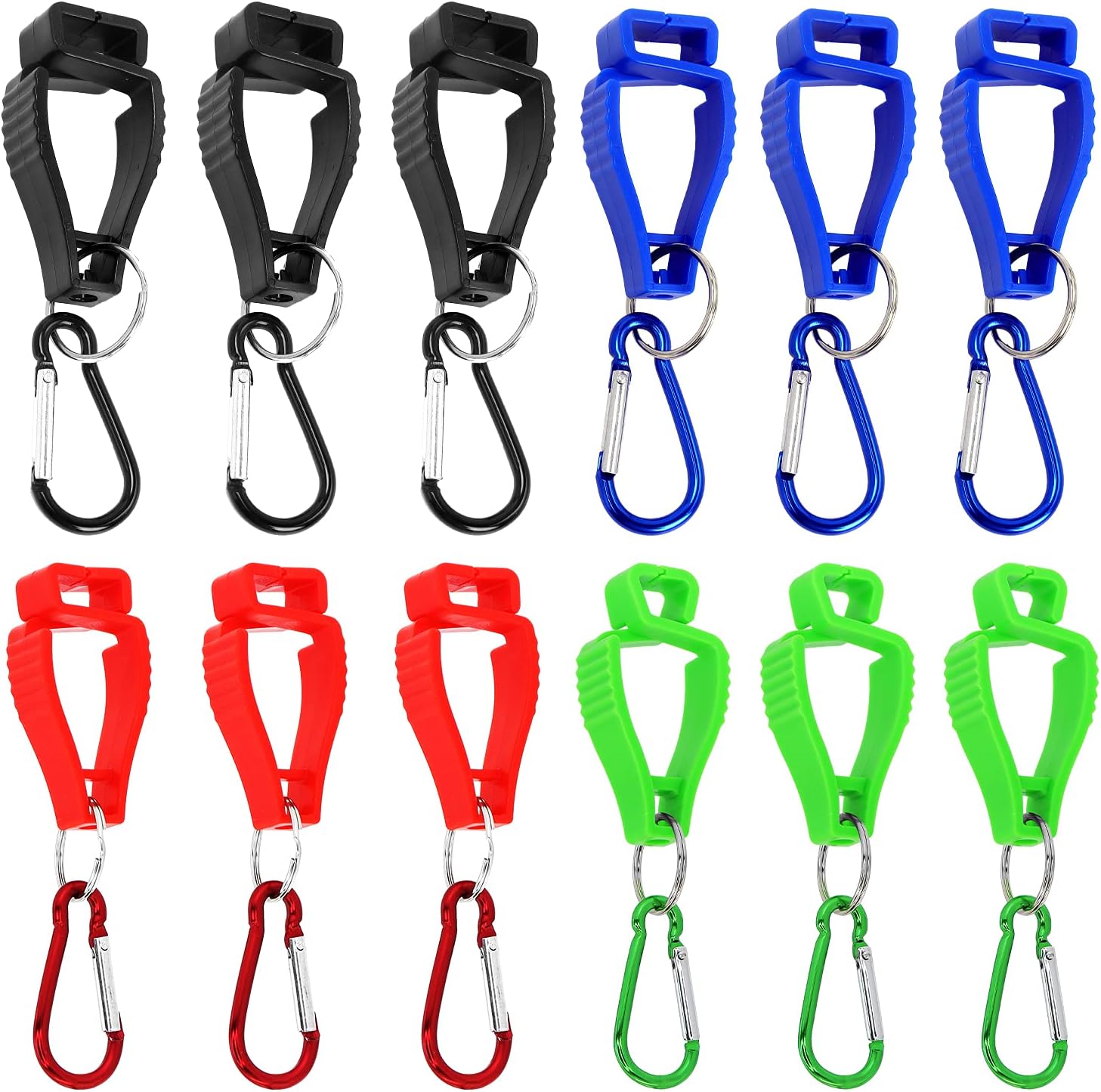 Glove Clips for Work Glove Holders,Glove Belt Clip with Metal Carabiners,Ideal for Men Safety Construction Worker (12 PCS-Black,Blue,Red,Green)