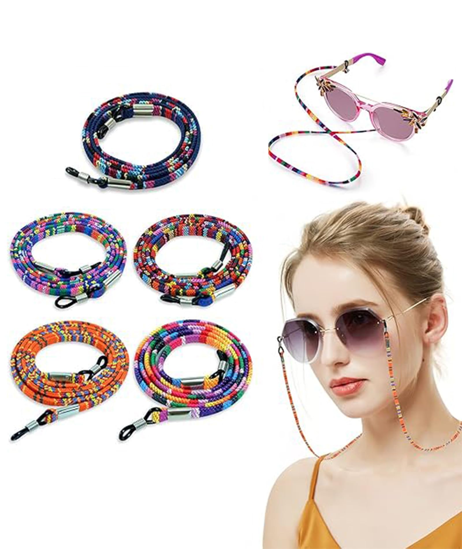 5 Pcs Specs Holder Strap, Specs Holder, 5 Colors Spectacle Chain For Women Around Neck Holders Fashion Eyewear Accessory Sports Elastic Spectacle Strap for Men Women