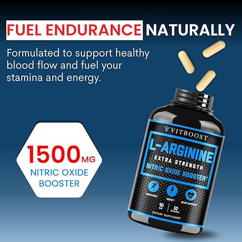 Miniatura 4 de VITBOOST Extra Strength L Arginine Capsule 1500mg - Suplementos de óxido nítrico para resistencia, músculo, vascularidad y energía - Potente