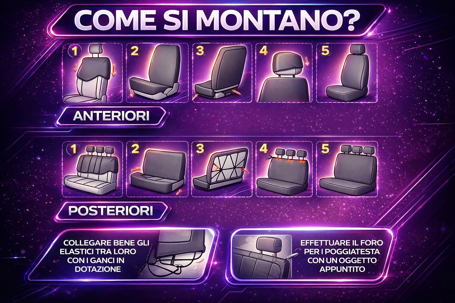 Lupex Shop Copri-sedili Auto Compatibili 500L Nero Grigio scuro | Set Copri-Sedile Anteriori e Posteriori | Logo Ricamato | Airbag Compatibile | Accessori Auto Interno