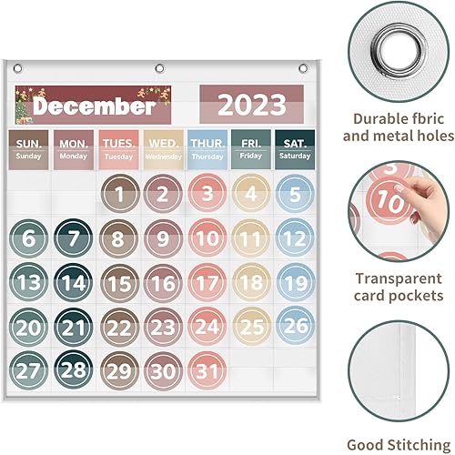 Miniatura 4 de Calendario mensual de bolsillo para el aula con 88 tarjetas, días impresos de la semana y reutilizable, aprendizaje para el hogar o jardín de