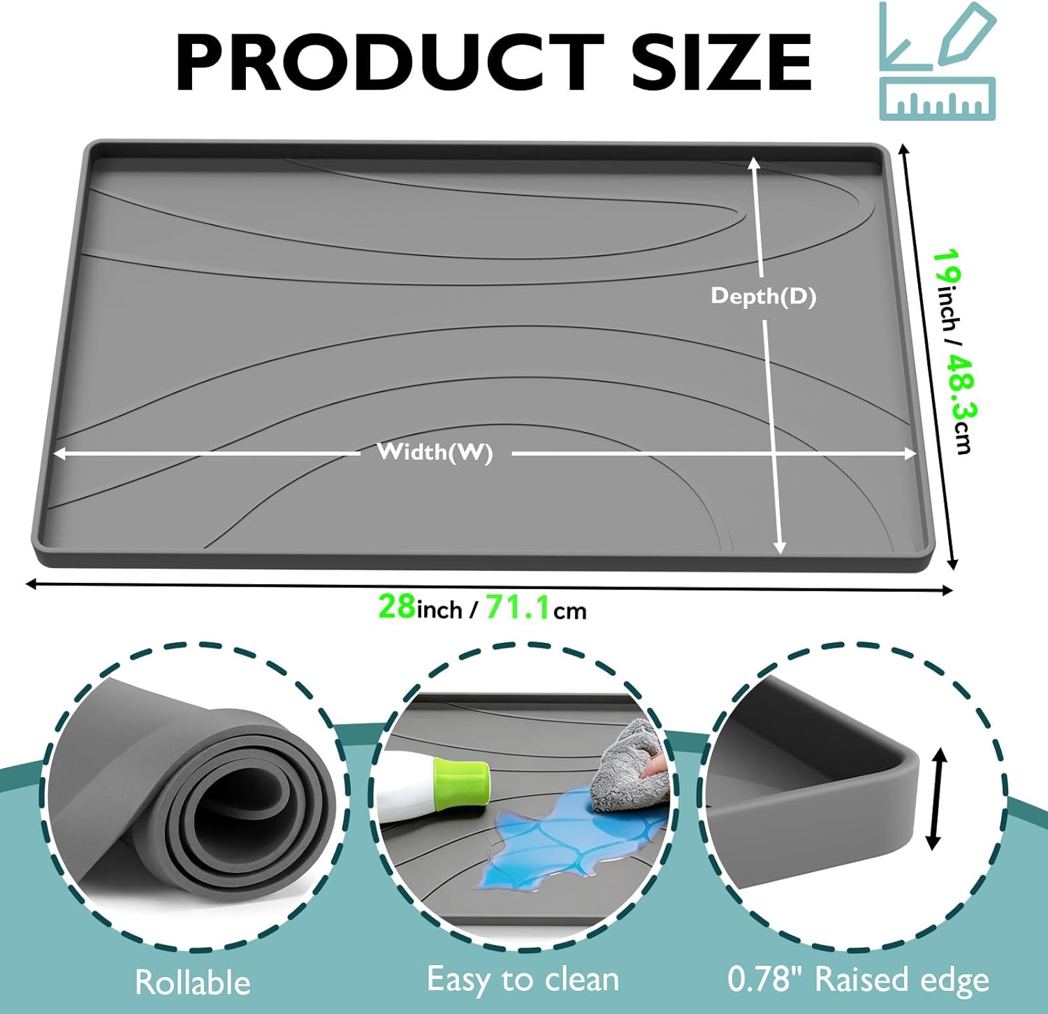 Under Sink Mat 28" x 19", Silicone Under Sink Liner for Kitchen and Bathroom, Waterproof Cabinet Protector Drip Tray, Protects Cabinets from Leaks and Spills