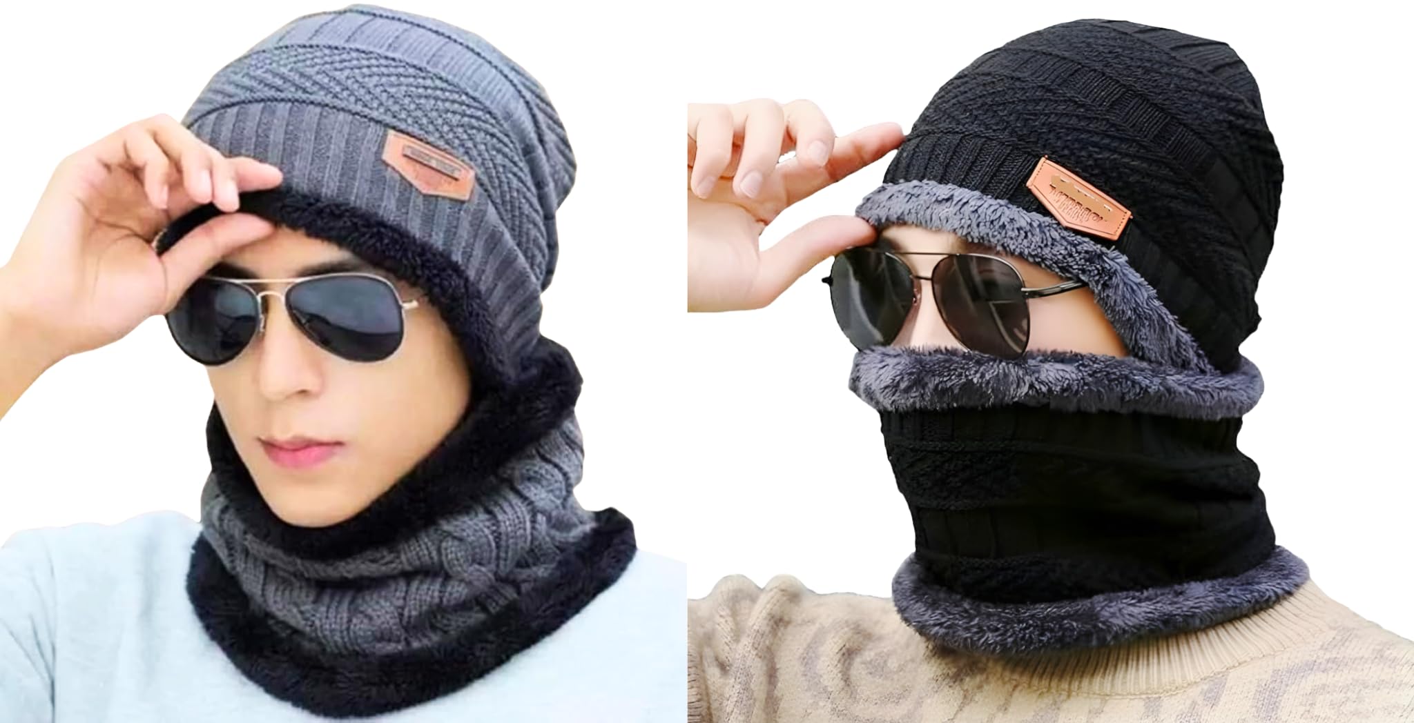 kurtiverse Combo Pack of 2 Woolen Cap Neck Warmer Set for Men and Women Winter Warm Hat & Muffler Set Free Size Unisex Winter Accessories-picture-45