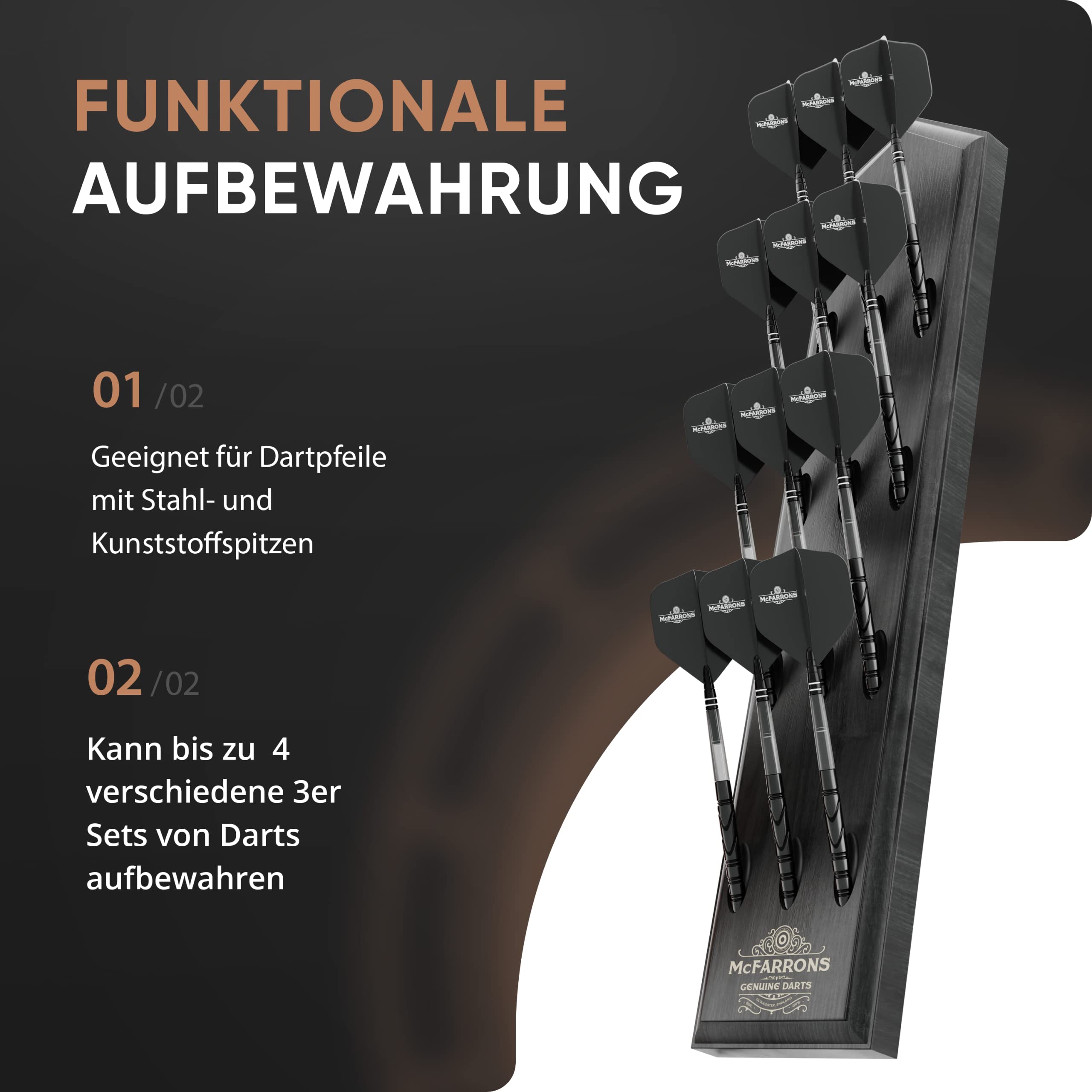 Dart Halter aus Holz für 12 Darts - Praktische Dart Aufbewahrung für die Wand als Zubehör für Jede Art von Dartscheibe - passend für Steeldarts und Softdarts.
