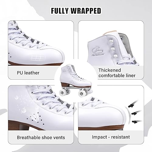 Miniatura 5 de PAPAISON Patines de ruedas para mujeres y hombres, de lujo de 2 capas de microfibra de cuero de doble fila - Patines clásicos de ruedas para niñas