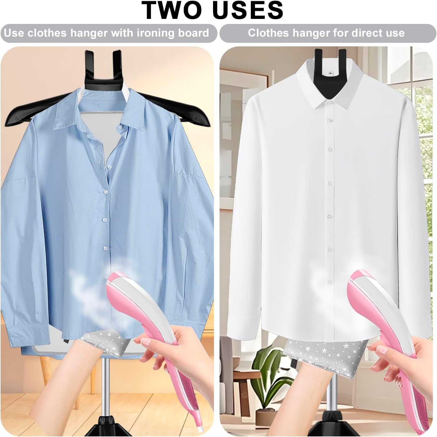 Folding Garment Steamer Hanger Stand Kit with Foldable Ironing Board Adjustable Clothes Steamer Rack Included Ironing Gloves Lint Remover & Storage Bag for Suits Shirts Coats Portable Travel Home Use