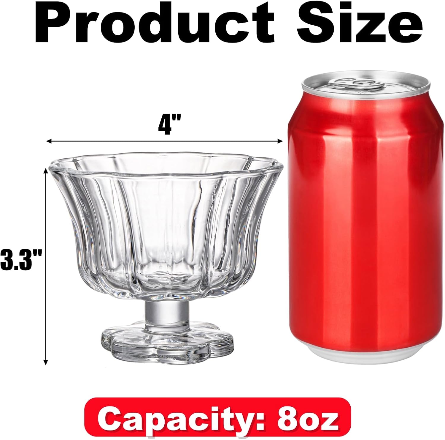 Peohud 6 Pack Glass Dessert Bowls, 8 Oz Vintage Footed Ice Cream Cups for Sundae, Sorbet, Yogurt, Pudding, Fruit, Snack, Parfait, Party, Holiday Serving, Home, Kitchen, Flower Petal Style - Image 2