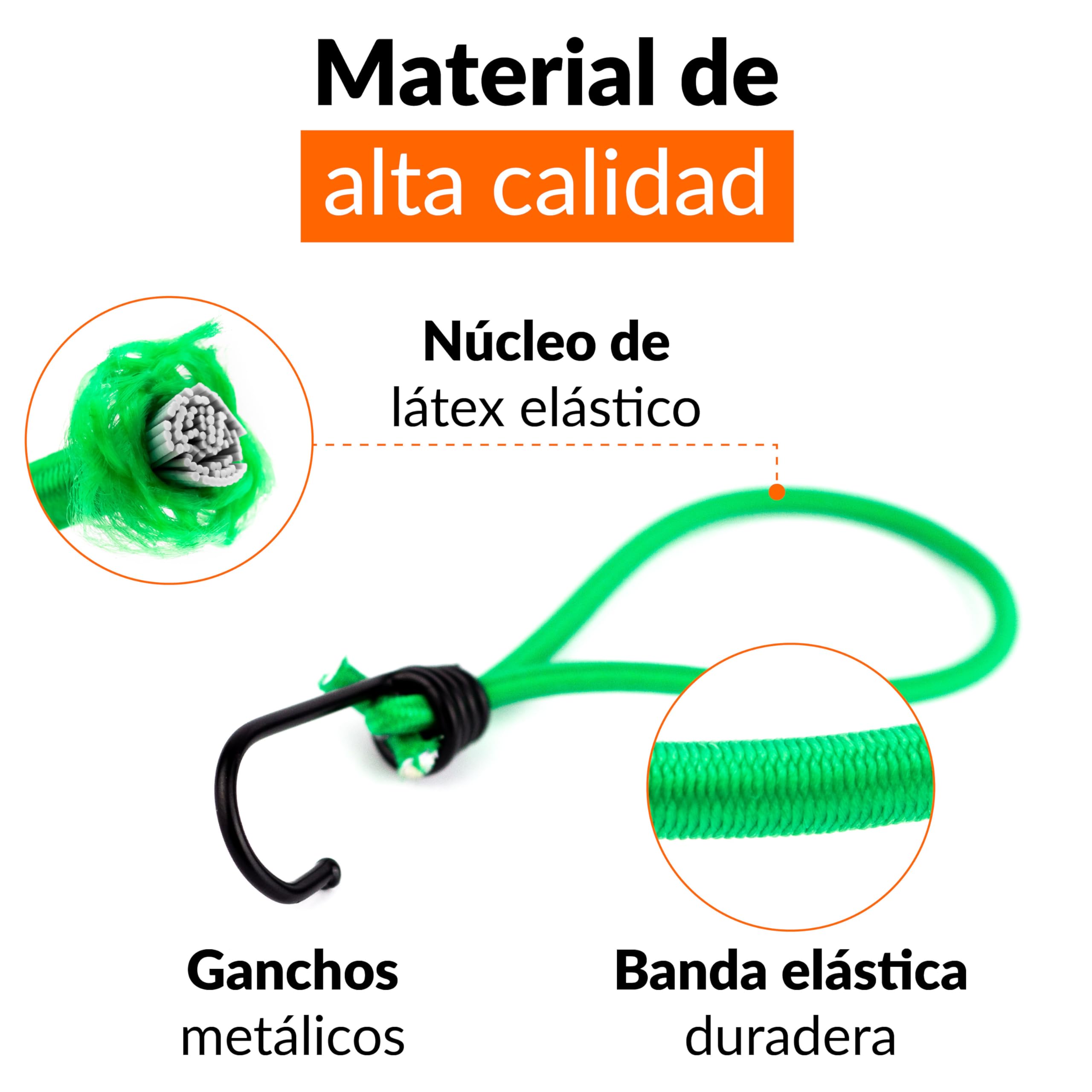 Upgrade4cars 25 Tensores Elasticos con Ganchos | Cuerdas Elásticas Verde de Goma Pequeño para Lonas, Remolques etc.