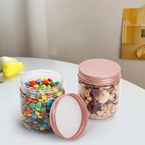 Vista 13 de Fasmov Paquete de 16 recipientes de plástico transparente de 16 onzas con tapas de oro rosa, recipientes redondos vacíos de plástico