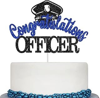 Congratulations Officer Cake Topper, Police Officer Graduation Decorations, Congrats Police Officer, Police Academy Graduation Party Decorations (Black and Blue Glitter)