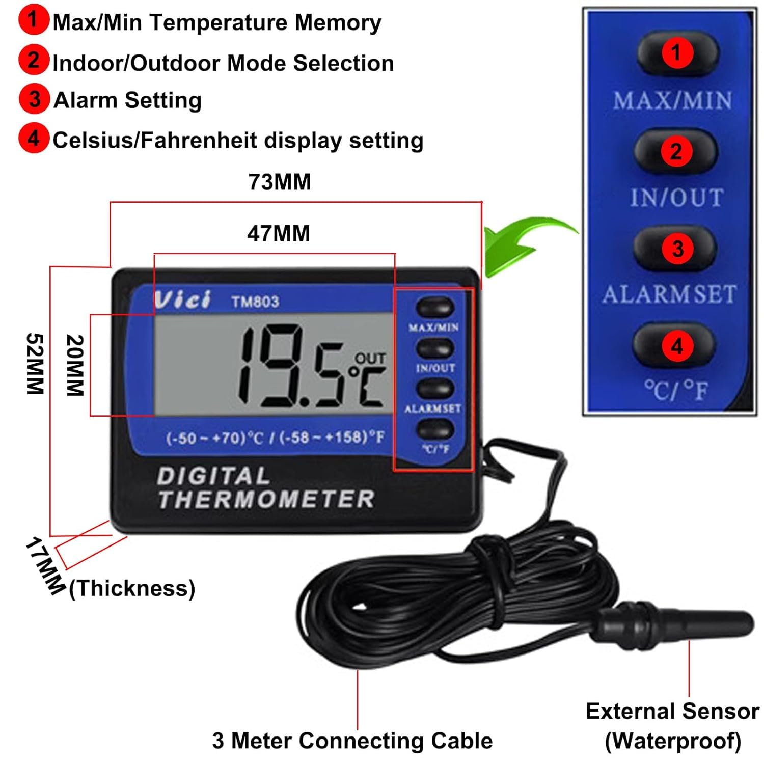 Amazon.com: JUNLIXN Digital Alarm Thermometer VICI TM803