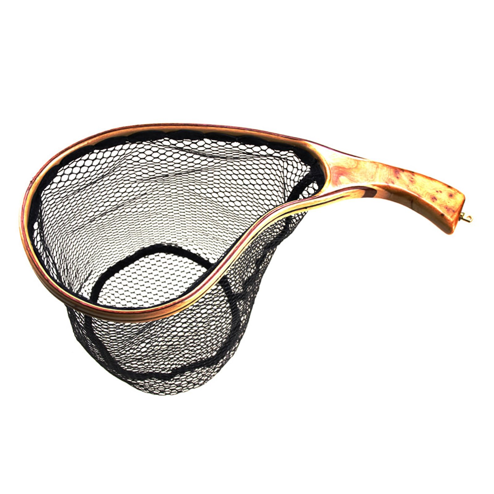 Guadino ergonomico curvo con manico in legno e maglie rinforzate, design per l'essiccazione, adatto per esche da pesca e atterraggio