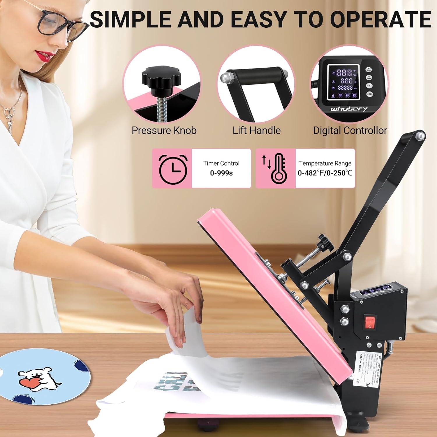 AKEYDIY Heat Press, 15x15 Slide Out Heat Press Machine for T Shirts, Digital Clamshell Heat Transfer Machine for Sublimation, Industrial Shirt Printer for Canvas, Pillows, Coasters, Puzzles (Pink)