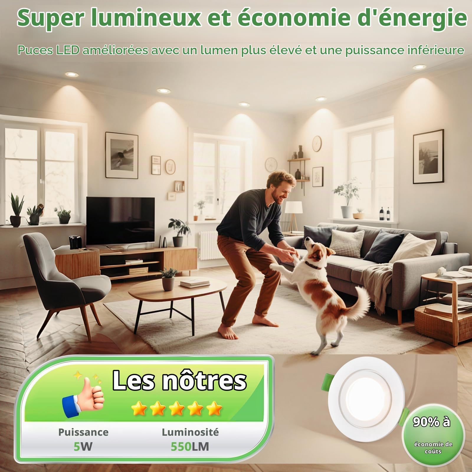 YindaLux Spot led encastrable GU10 cadre IP65 incl.5W Module LED 4000K, Spot encastrable 230V Blanc mat Spots de plafond Rond plat Spot 68mm Trou pour extérieur-intérie, Lot de 6, Non dimmable
