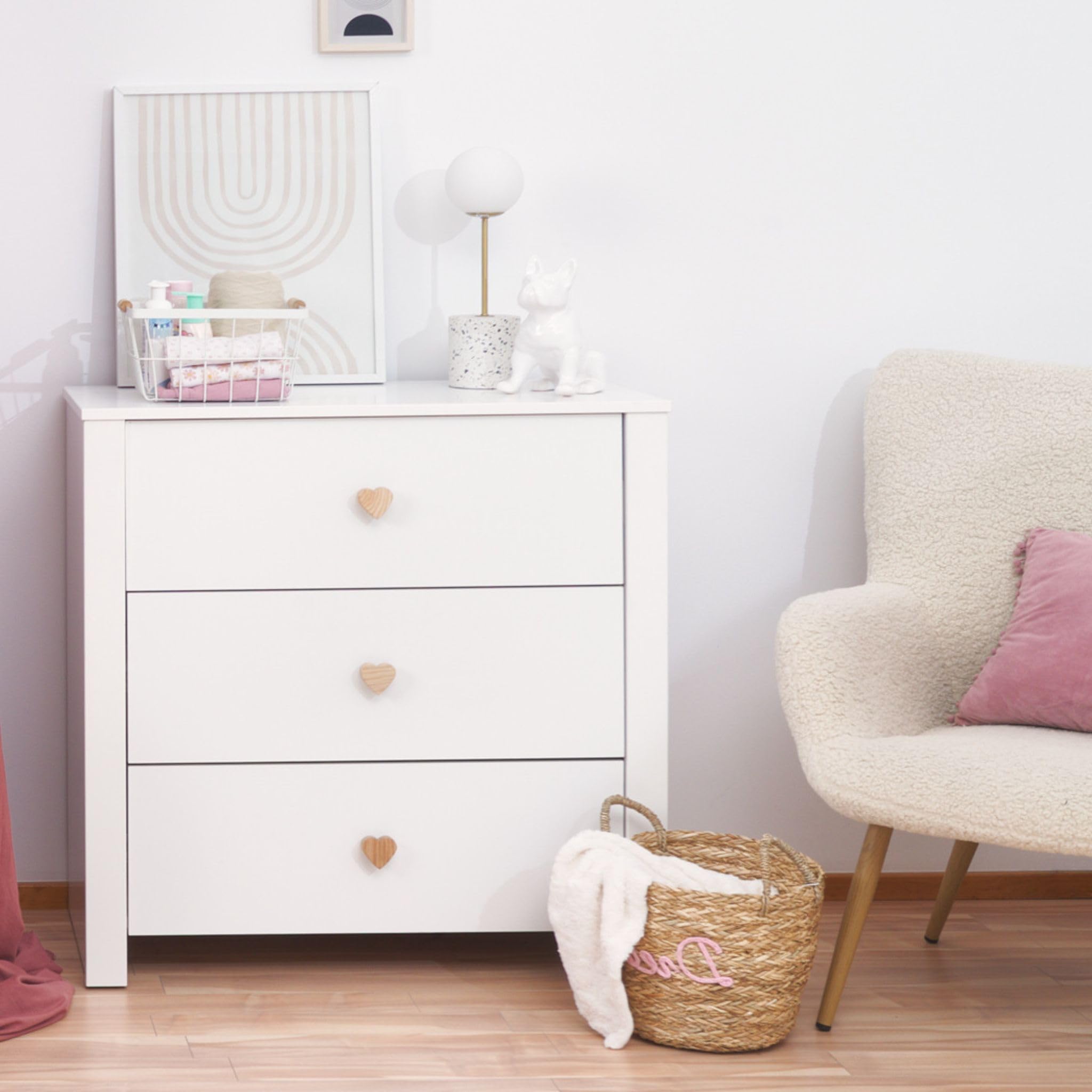 ATB Wickelkommode - Wickeltisch 101 x 85 x 75 cm - Babyzimmer Komplettset - Funktional Möbel - Bequemer Baby mit Schubladen – Baby Changing Table - Weiße - Little Heart
