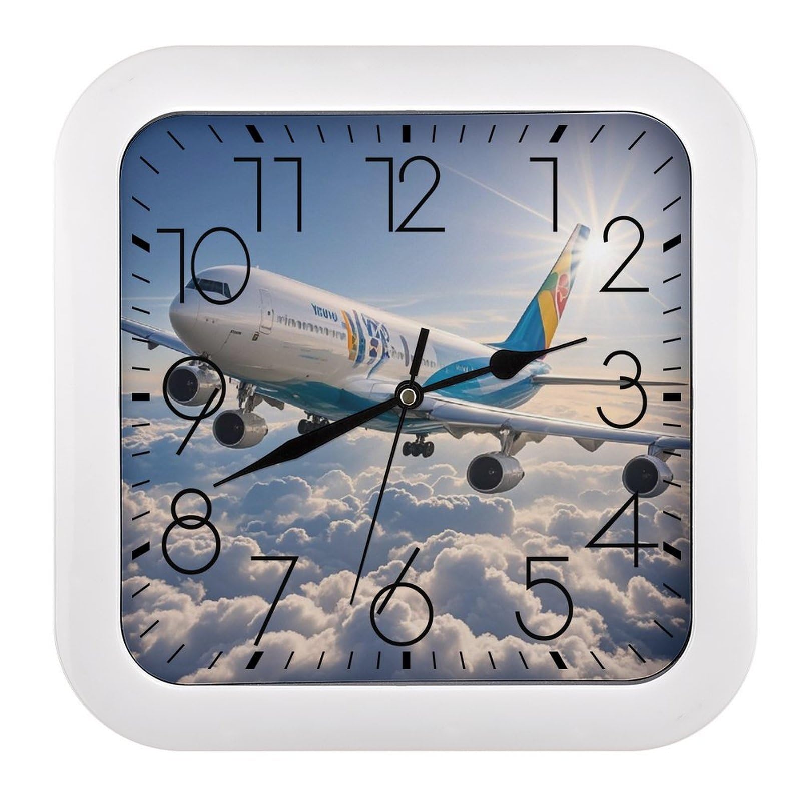 FekiLoot Square Airplane Wall Clock Decorative Battery Operated Analog Clocks Silent Non-Ticking Frame Wall Clocks Perfect Kitchen Or Office Clock 10 Inch