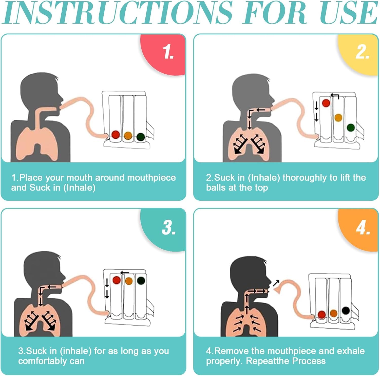Rierousy Appareil Respiratoire, Entraîneur Respiratoire Profond Avec 3 Balles Colorées et Embout Buccal pour la Thérapie du Langage et la Fonction Pulmonaire