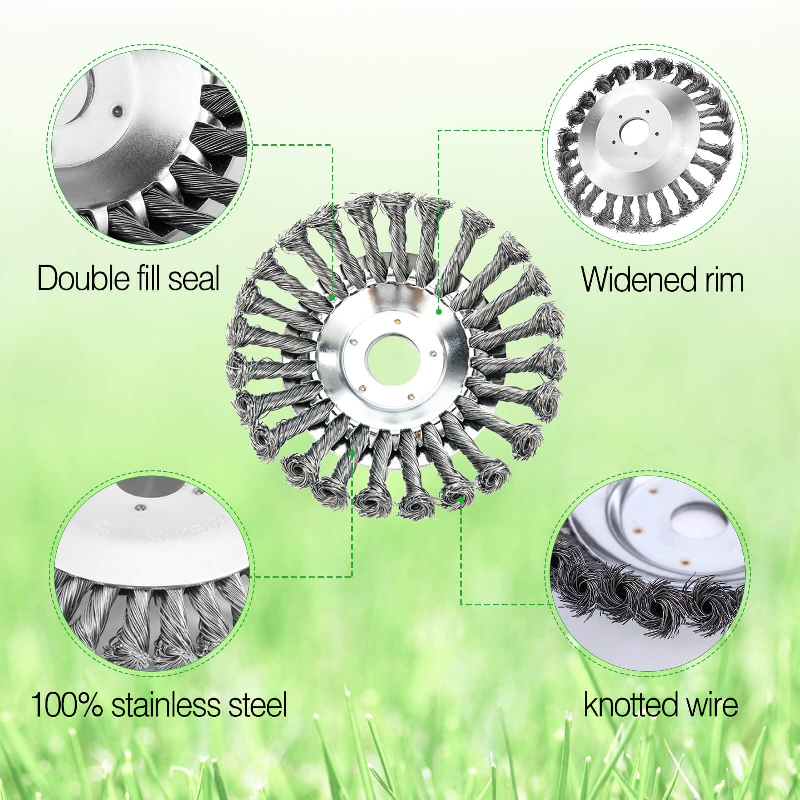 Cepillo de Malezas Redondo con 4 Accesorios, Adecuado para Jardines y Espacios Verdes (6 Pulgadas)