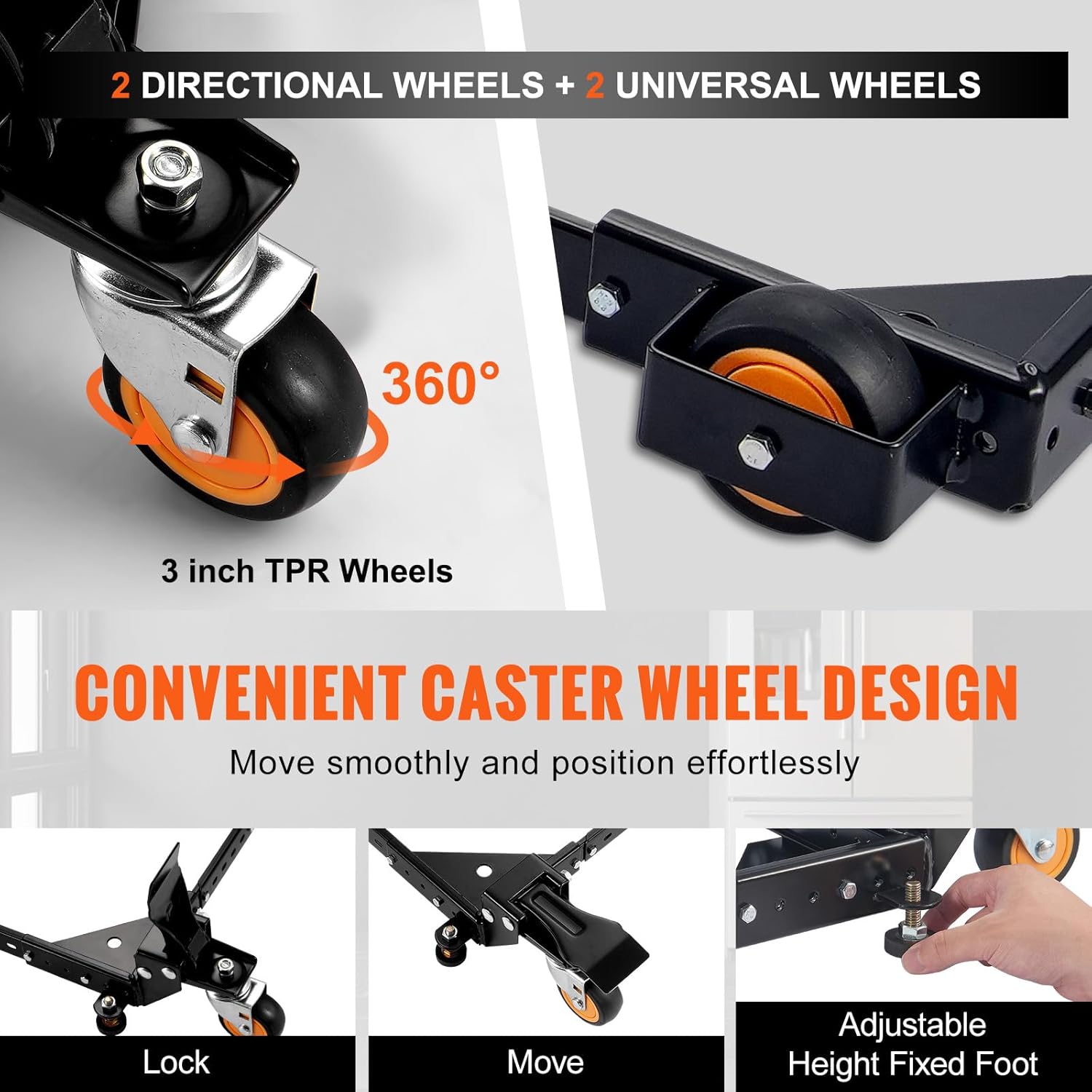 VEVOR Mobile Base, 650 lbs Weight Capacity, Adjustable from 12" x 12" to 36" x 36", Heavy Duty Universal Mobile Base Stand with Swivel Wheels, for Woodworking Equipment, Bandsaw, Power Tools, Machines