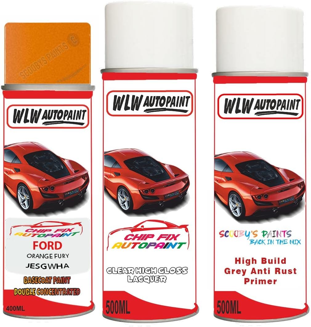 SCOOBYS PAINTS BACK IN THE MIX Aerosol Spray Paint For Ford Fiesta Orange Fury 2019-2020 Primer Undercoat With Lacquer
