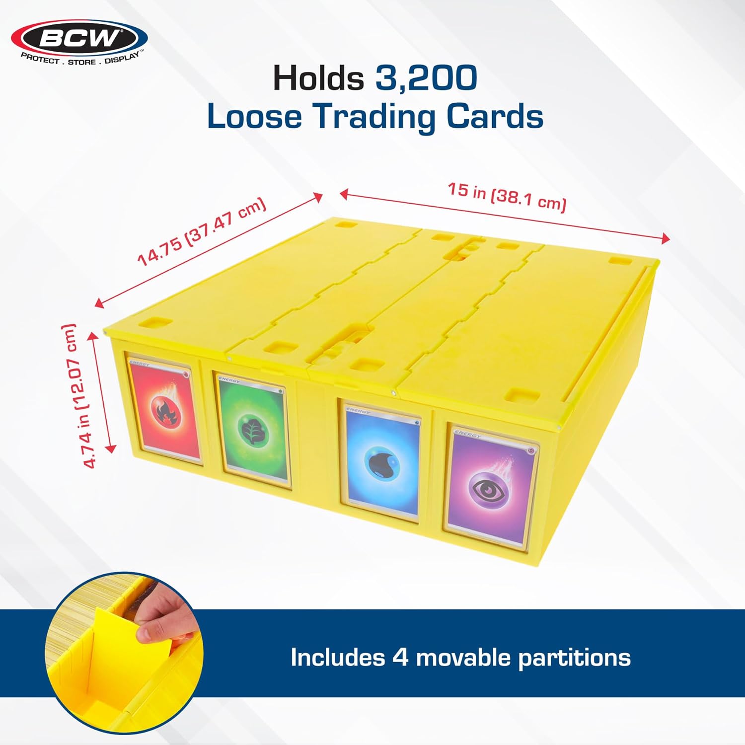 BCW Collectible Card Bin - Single Yellow | Holds 3200 Cards | Includes 4 Card Storage Partitions