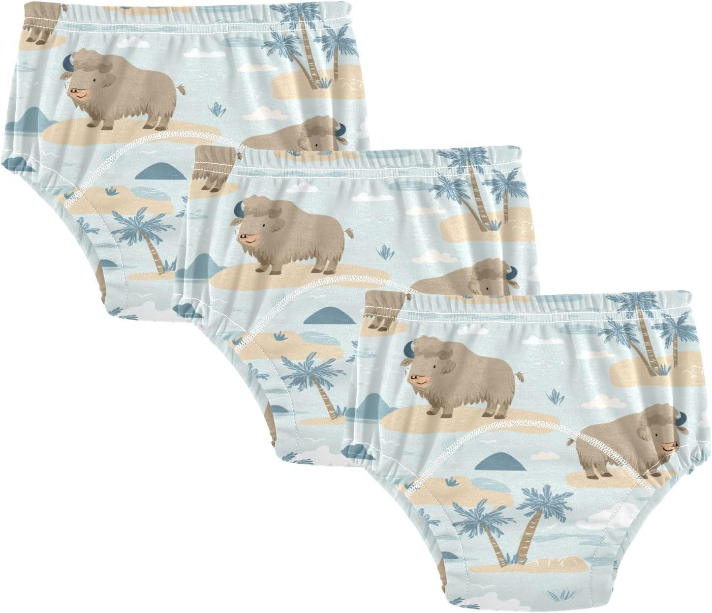 Baby Potty Training Panties Soft Cotton Funny Beach Bison Turquoise Overnight Potty Training Underwear Pants