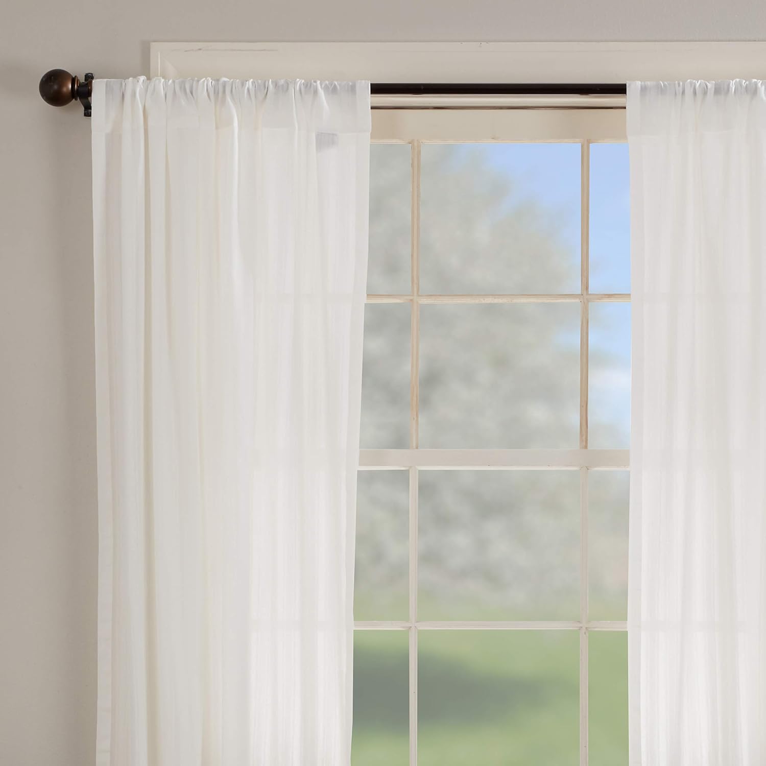 Emily Sheer Panel Curtains, Set of 2, 96" Long, Tone on Tone Off White Sheer Ticking Stripe Fabric, Vintage Farmhouse Sheer Drapes