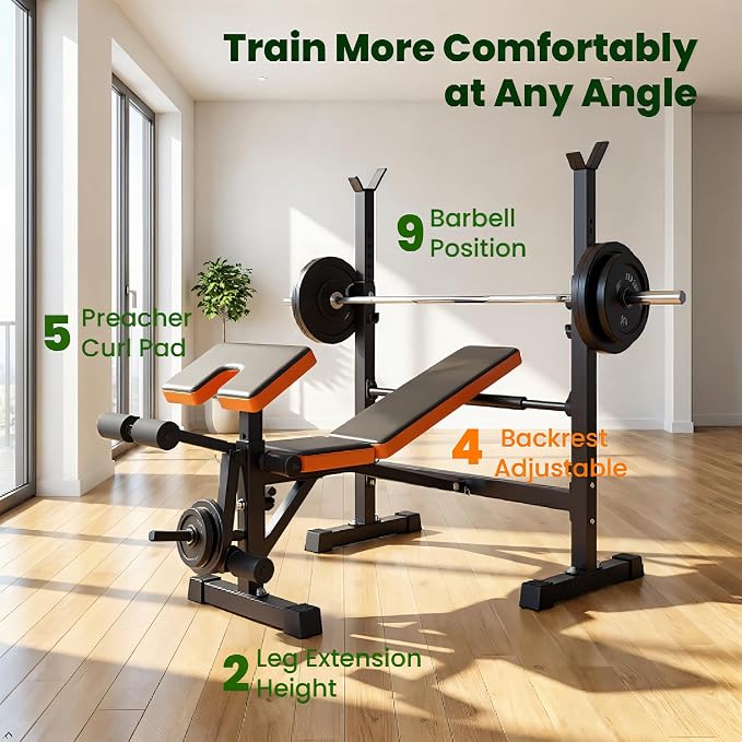YOLEO Olympic Weight Bench Set, Banco de Pesas Olímpico Resistente para Gimnasio en Casa miniatura 3