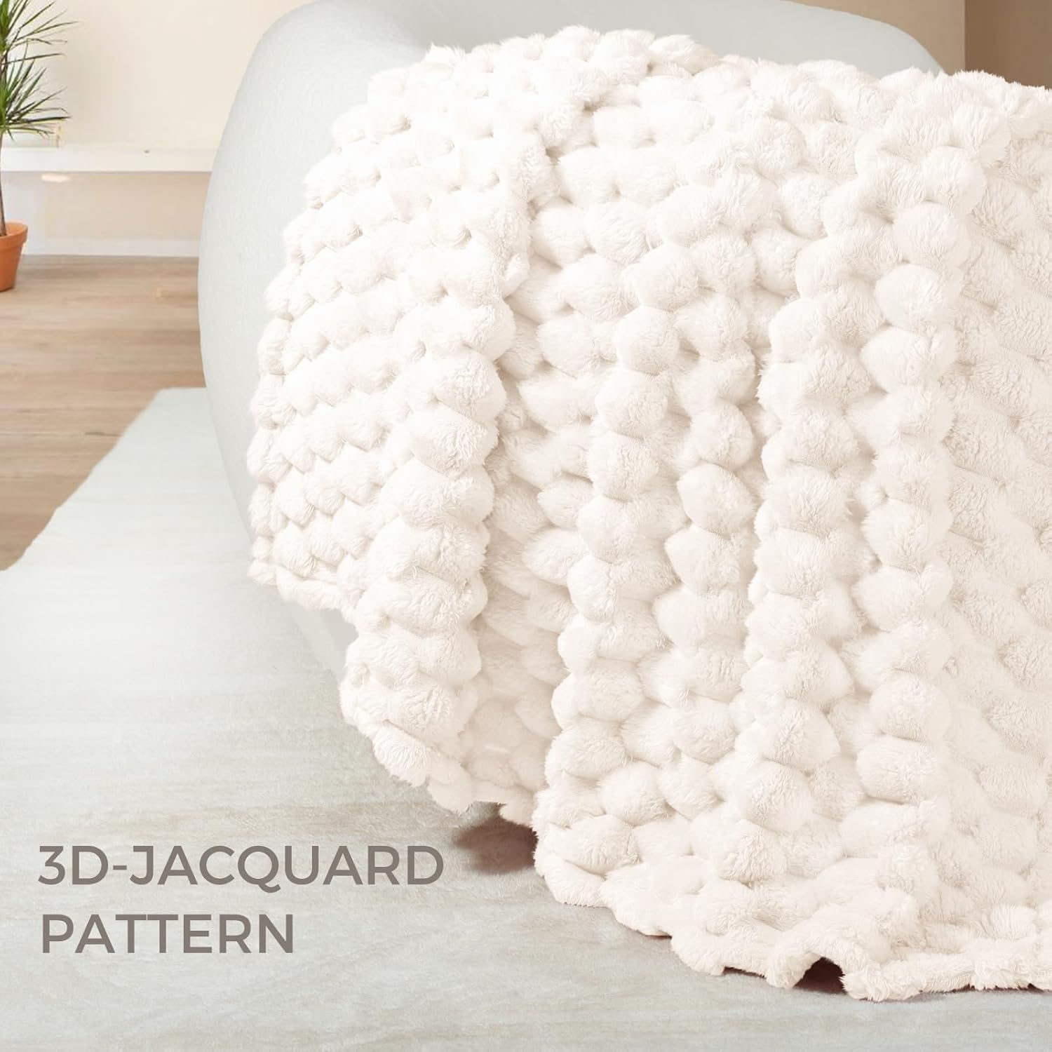 Whale Flotilla Twin Size Blanket for Bed with Jacquard Pattern, Fuzzy Soft Cozy Exquisite Blankets for All Season, Warm and Fluffy, 60x80 Inch, Ivory - Image 7